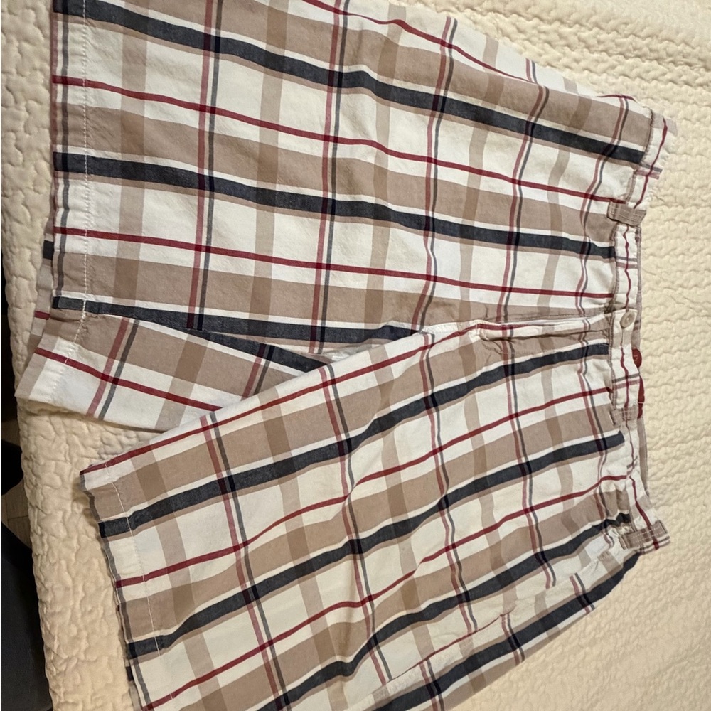 Perry Ellis Plaid Shorts in Red, Black, and Tan